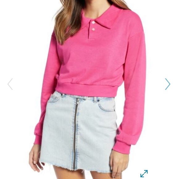 Pink Cropped Polo Style Sweatshirt - Picture 5 of 5